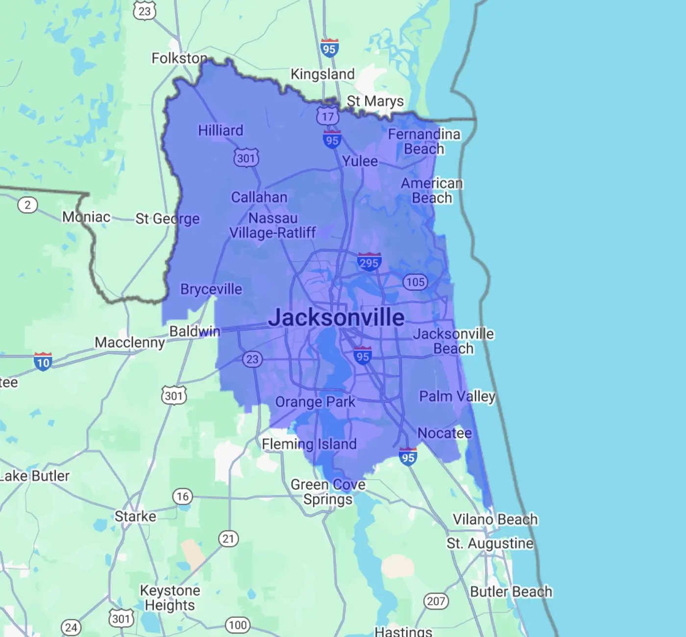 Service area of Leisure Pools Jacksonville 